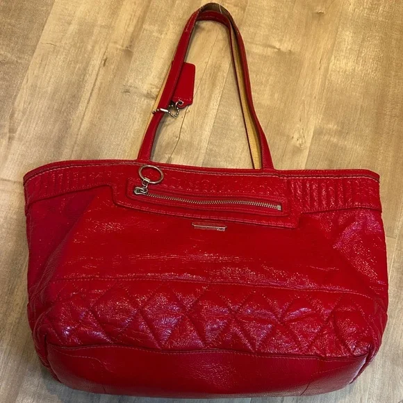 Coach Red Quilted Tote Bag - Picture 1 of 9